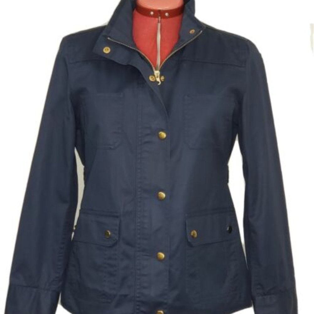 Laura Scott Rain Wind Jacket Women Medium Petite Snap Zip Closure Navy